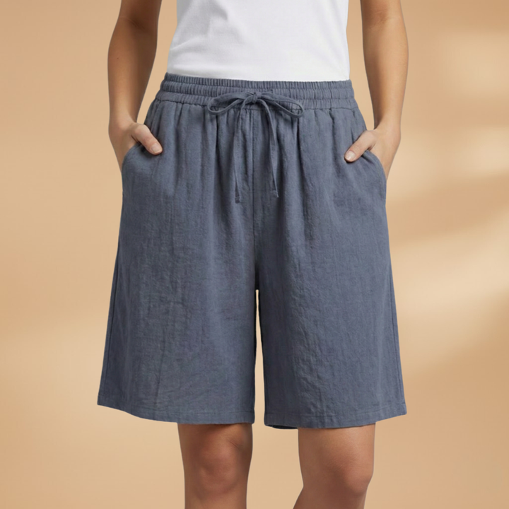 Women's comfortable beach shorts: high waist, wide leg, and adjustable drawstring waist.