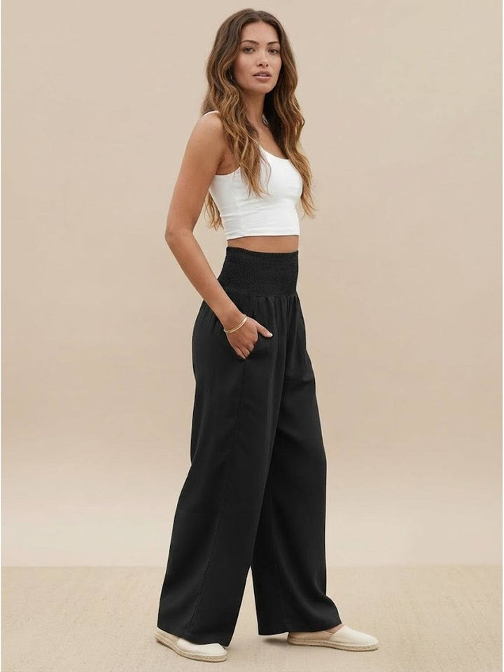 High waist wide leg flowy trousers for women, a relaxed & chic summer essential for fashionistas.