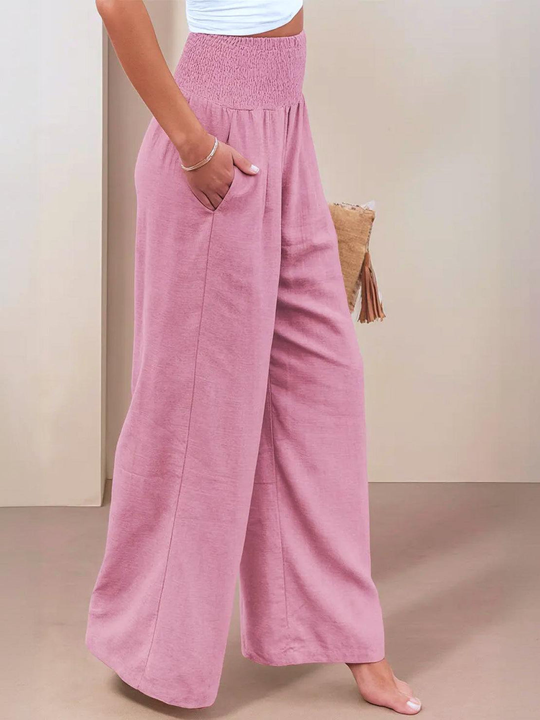 High waist wide leg flowy pants for women, a relaxed fit for spring style and ultimate comfort.