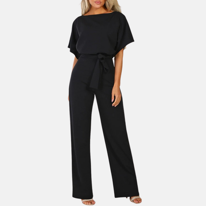 Chic women's wide leg jumpsuit with high waist, perfect for summer office wear or evening events.