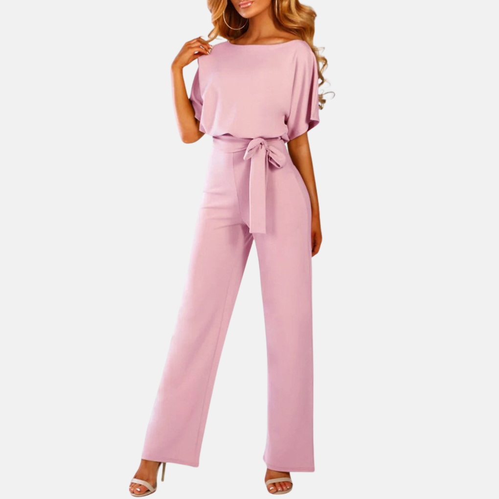 Elegant women's one-piece summer jumpsuit featuring a flattering high waist and stylish wide leg silhouette.