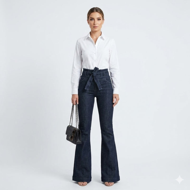 Women's high-waisted flare jeans, sculpting fit for everyday wear. Classic denim style, comfortable & versatile.