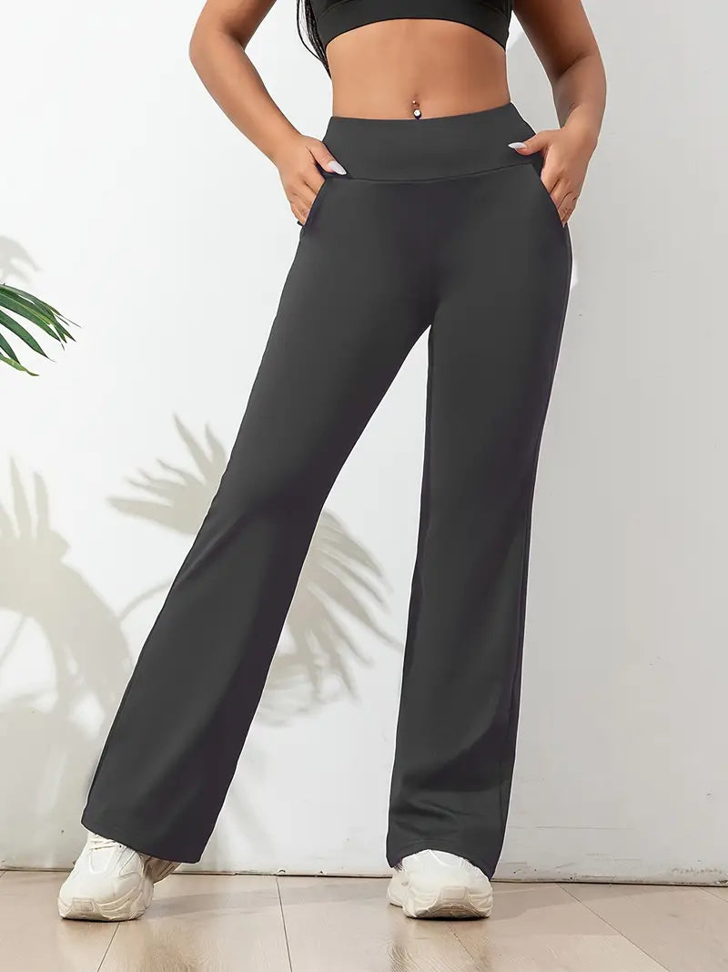 Versatile women's high-waist flared yoga pants, ideal for activewear, loungewear, and everyday comfortable fashion.