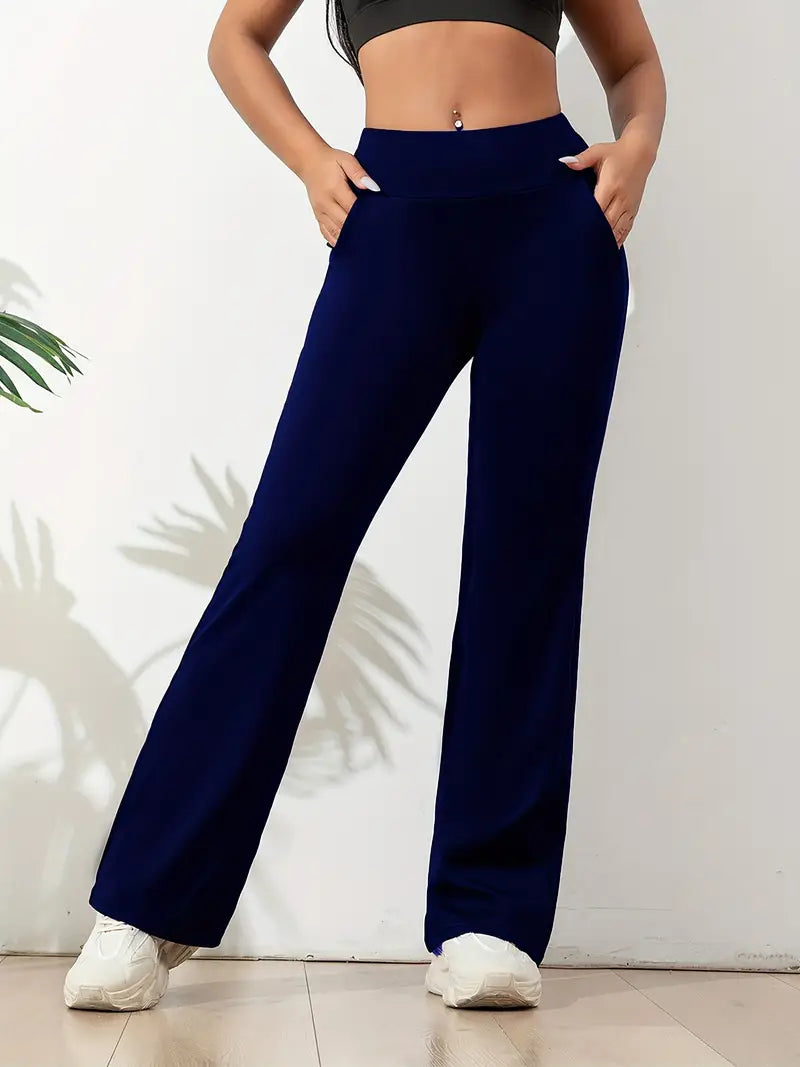 Comfortable women's high-waisted stretch flared active pants, designed for unrestricted movement during workouts.