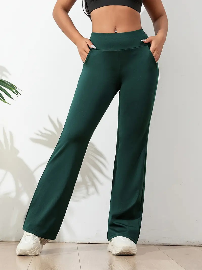 Soft women's high-waisted flared active pants; perfect for yoga, gym, or just relaxing in premium comfort.