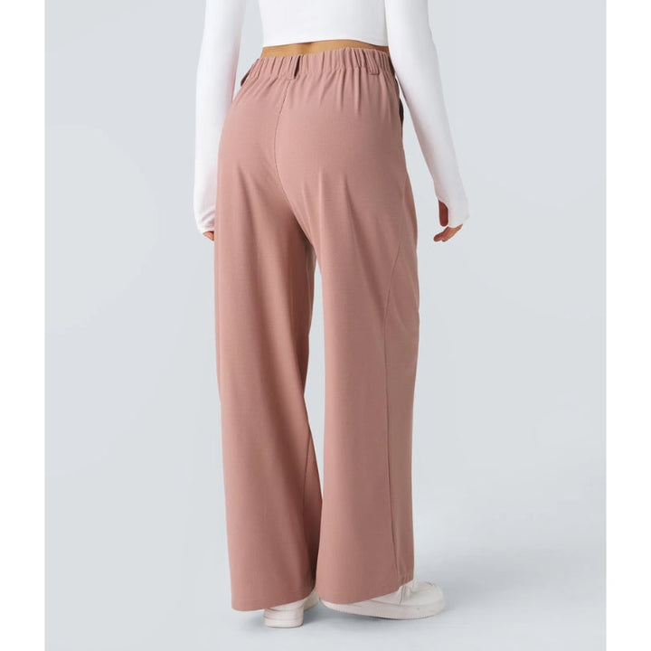 Casual women's stretch waffle knit pants with a flattering high waist and trendy wide leg design