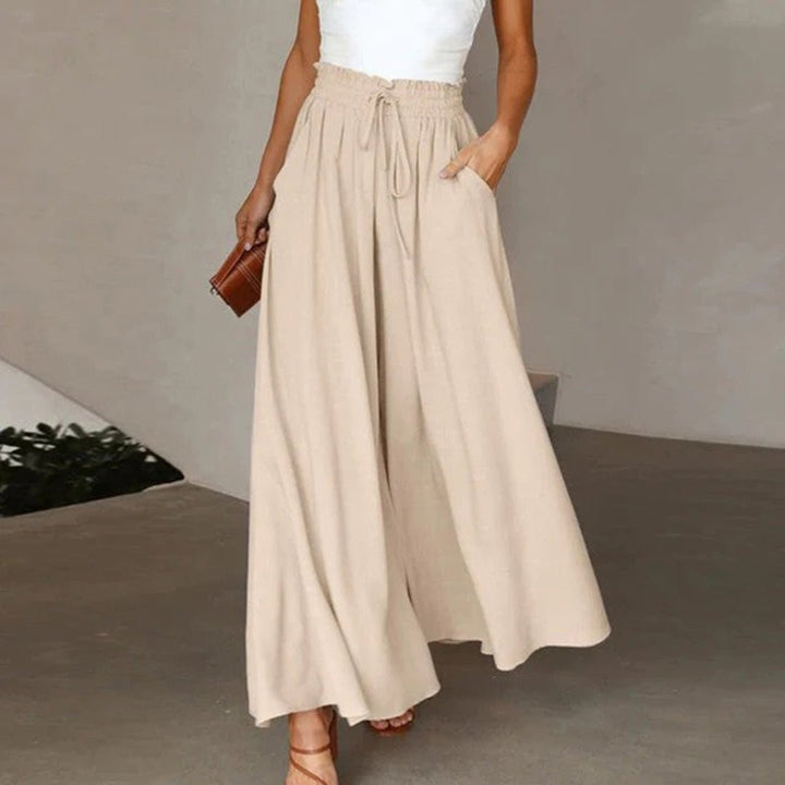 Casual women's high waisted wide leg palazzo pants, perfect for all-day comfort & style.