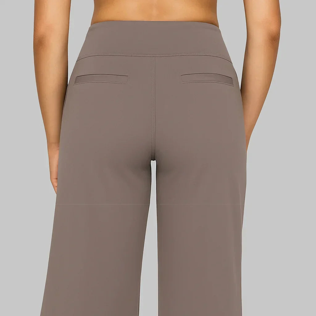 Women's pull-on high-waisted wide-leg pants featuring practical side pockets, super comfy.