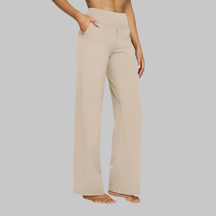 Soft, comfortable women's high-waisted wide-leg pants, side pockets included for practicality.