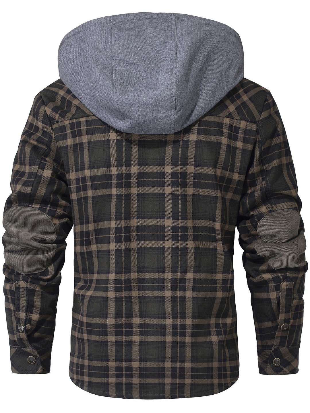 Woman enjoying outdoors in her cozy hooded flannel jacket with faux fur, cold weather outerwear