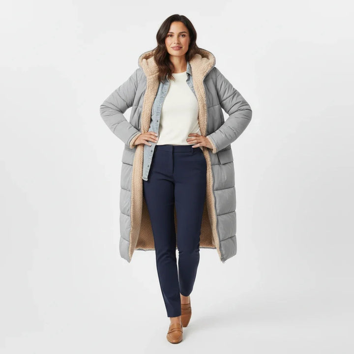 Long hooded puffer coat for women, excellent insulated outerwear for winter.