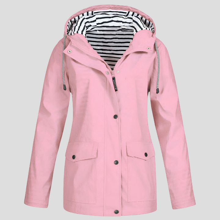 Everyday women's hooded waterproof jacket for spring, fall & mild winter. Lightweight rain protection for outdoors.