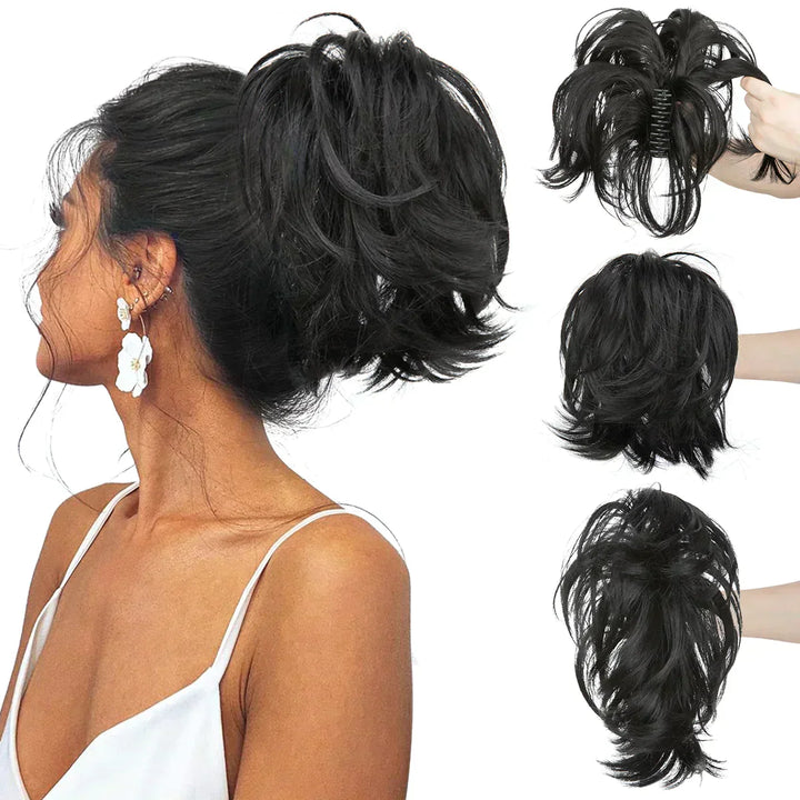 Achieve instant volume with this synthetic ponytail hair extension, ideal for elegant women's updos.