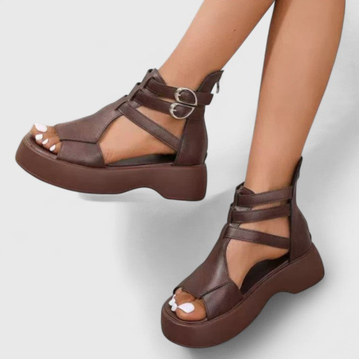 Women's Ivana multi-strap orthopedic platform sandals, chic comfort footwear for posture support.
