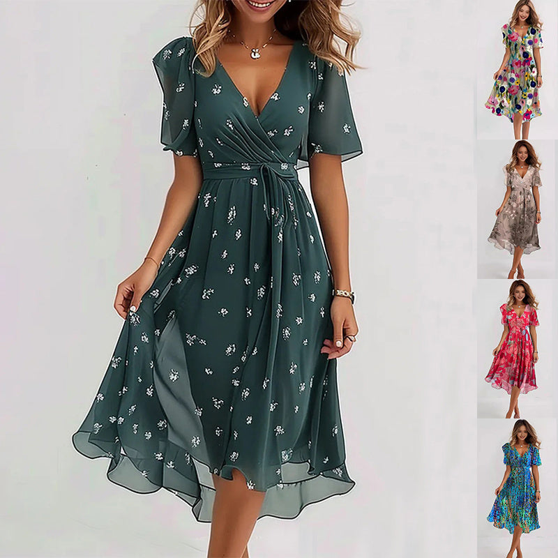 Unique Juniper vibrant abstract print midi dress, effortlessly stylish for any special occasion.