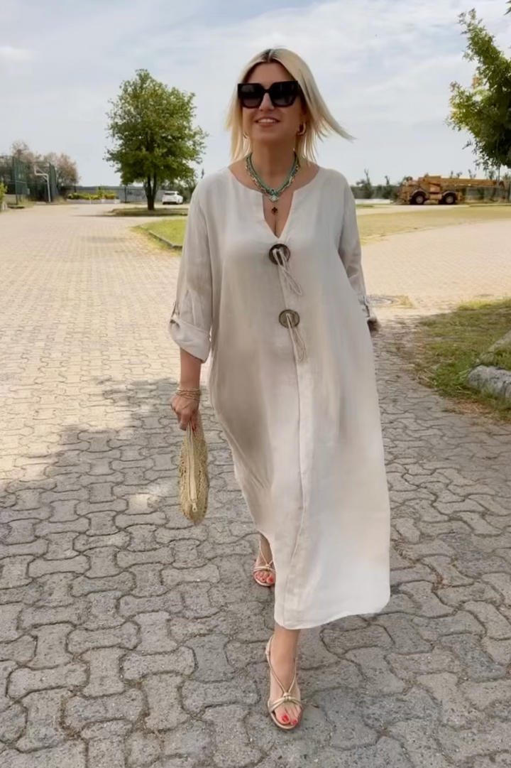 Chic Women's Kharen Tunic Dress. Versatile long-sleeve design perfect for spring, summer, or casual elegant wear.