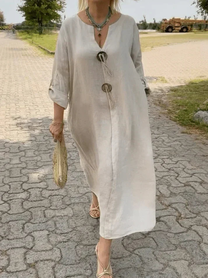 Comfortable Kharen Tunic Dress. Relaxed fit, long-sleeve women's dress for effortless casual or everyday fashion.