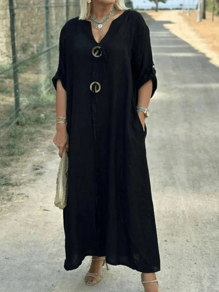 Elegant Women's Kharen Tunic Dress. Stylish long-sleeve casual dress, chic fashion for versatile everyday outfits.