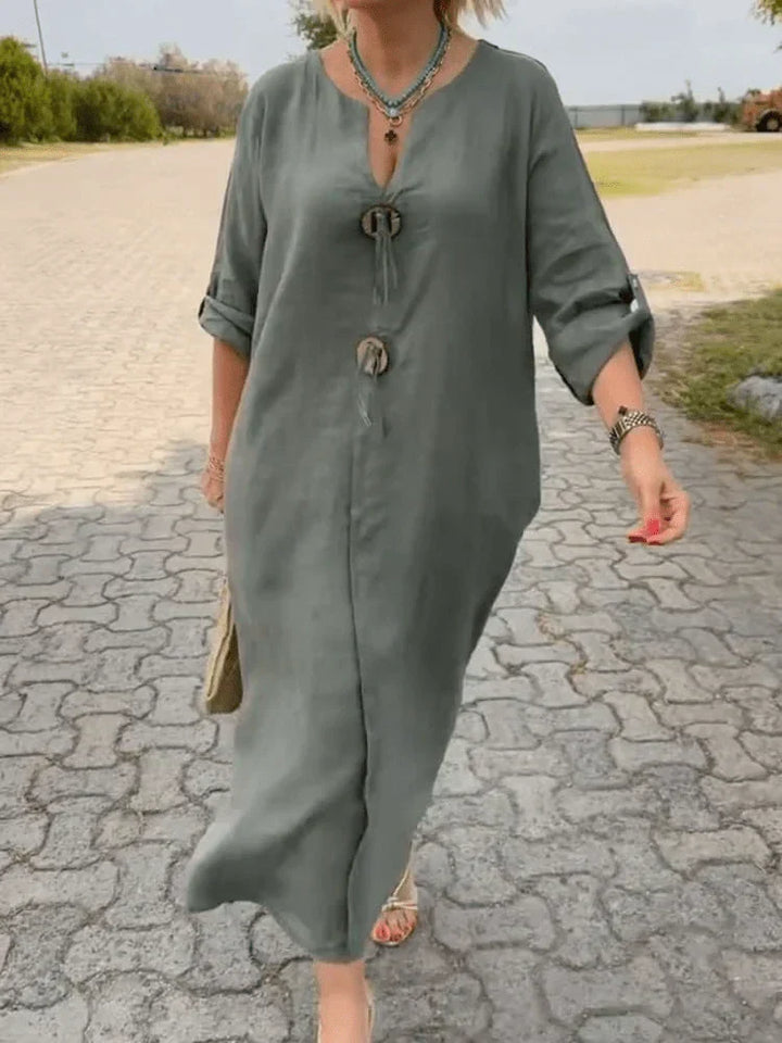 Soft Kharen Tunic Dress for women. Comfortable long-sleeve, relaxed fit. Perfect casual everyday fashion dress.