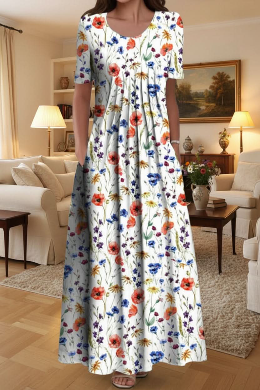 Stylish women's knee-length casual dress. Effortless A-line pullover for everyday summer fashion.