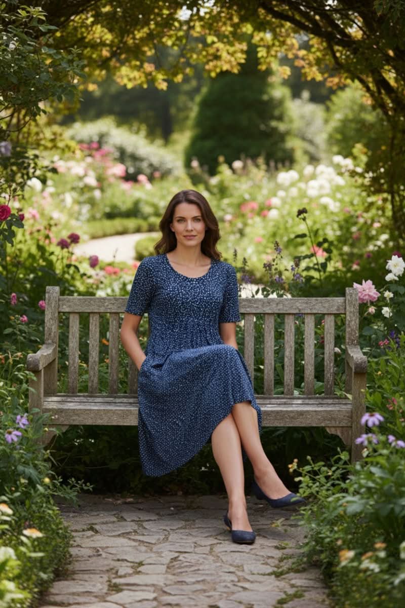 Women's knee-length summer dress. Lightweight, casual A-line design for effortless everyday comfort.
