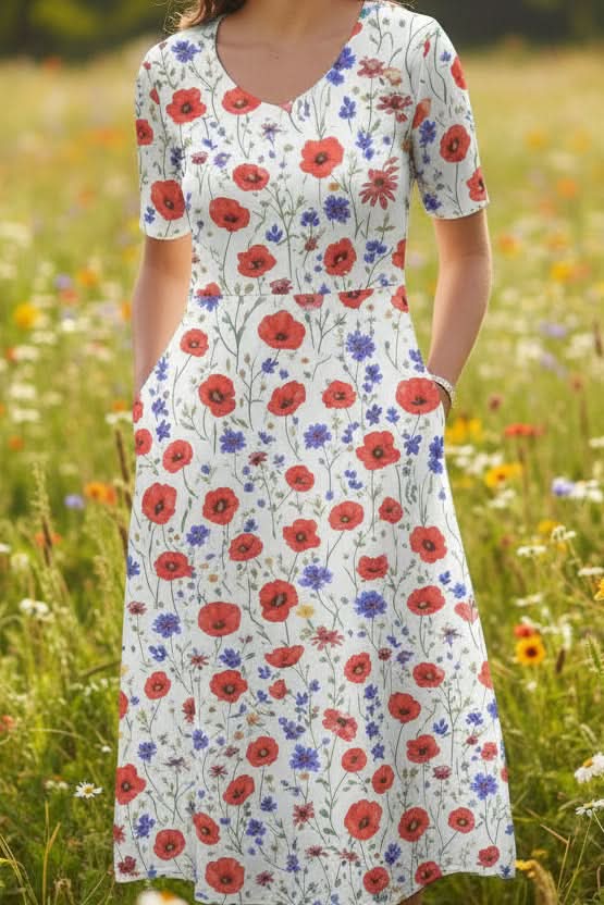 Women's A-line knee-length dress. Effortless pullover style, versatile for casual everyday summer wear.