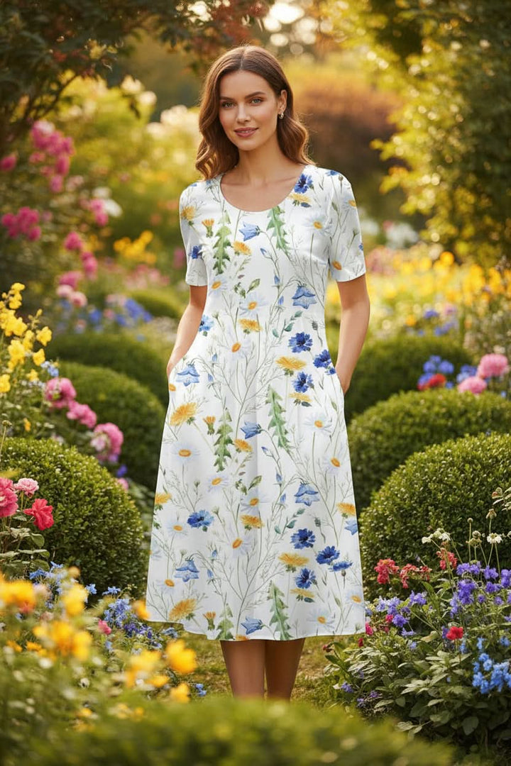 Versatile women's knee-length casual dress. Effortless A-line pullover style for everyday summer fashion.