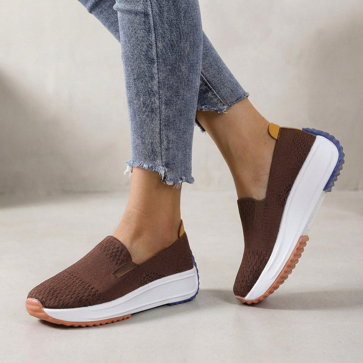 Lightweight knit slip-on platform sneakers for women. Orthopedic design ensures all-day walking comfort & support.