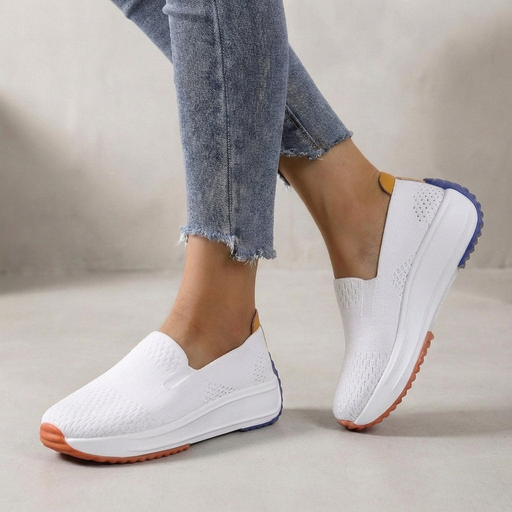 Women's comfortable slip-on orthopedic platform sneakers. Knit upper provides flexibility, ideal for everyday wear.
