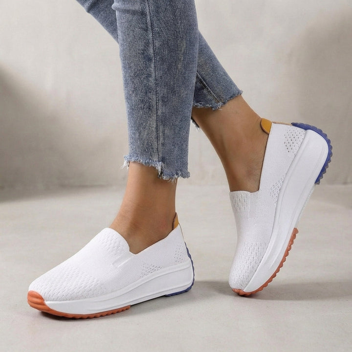 Women's comfortable slip-on orthopedic platform sneakers. Knit upper provides flexibility, ideal for everyday wear.