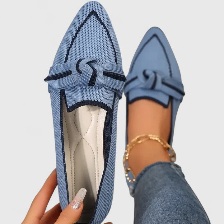 Comfortable women's pointed-toe slip-on flat loafers with elegant knot detail for spring & summer fashion.
