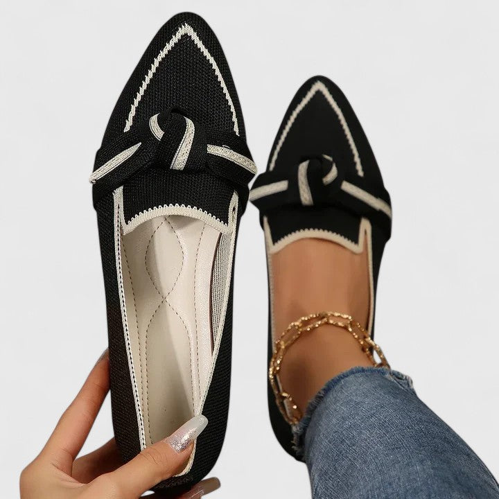 Spring/summer women's flat loafers, featuring a pointed-toe, knot-front, and comfortable design for daily wear.