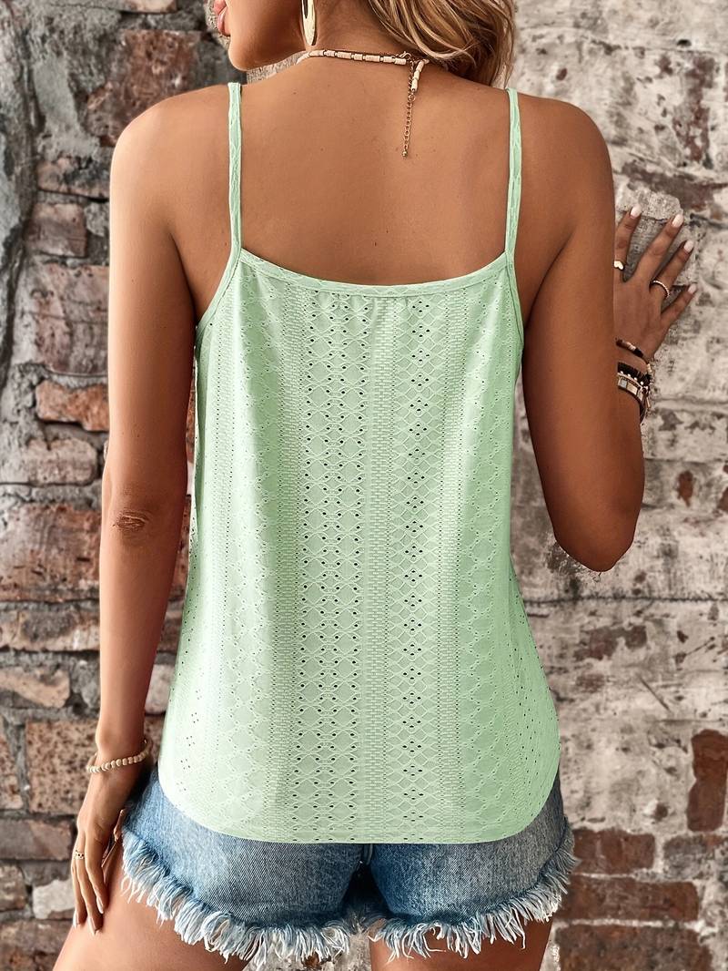 Relaxed fit sleeveless cami with adjustable straps & lace trim for ultimate summer comfort.