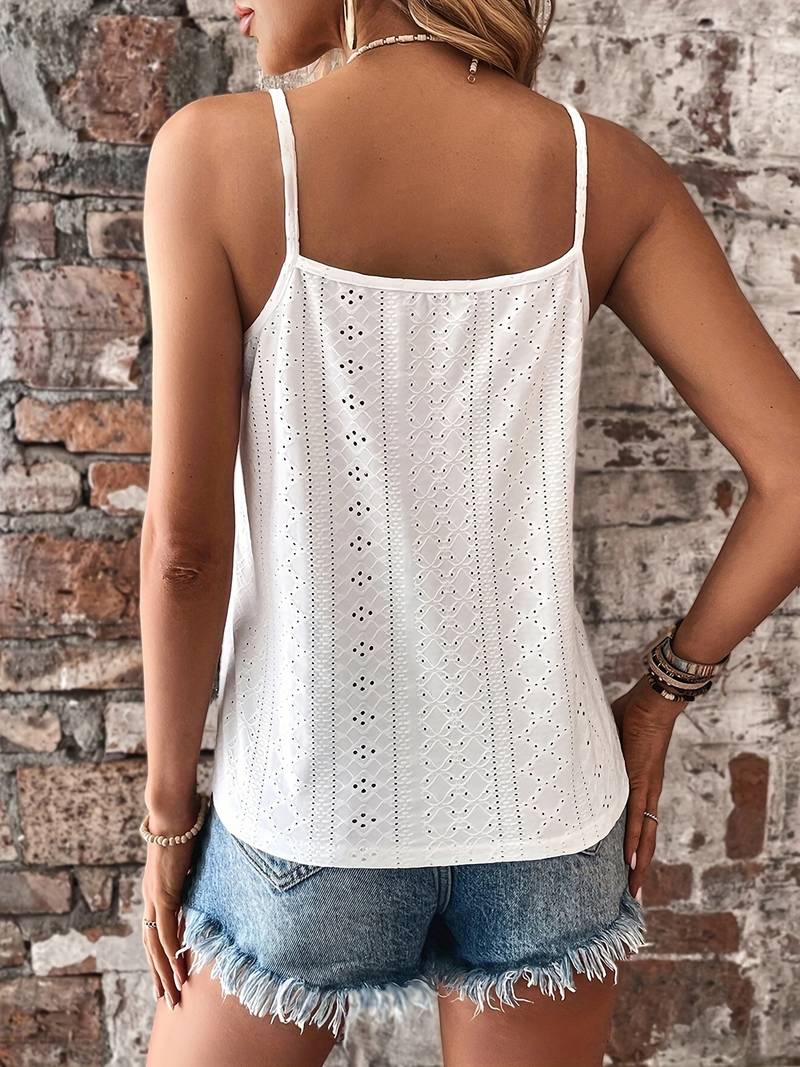 Elegant sleeveless lace trim camisole, perfect for chic summer fashion & versatile styling.