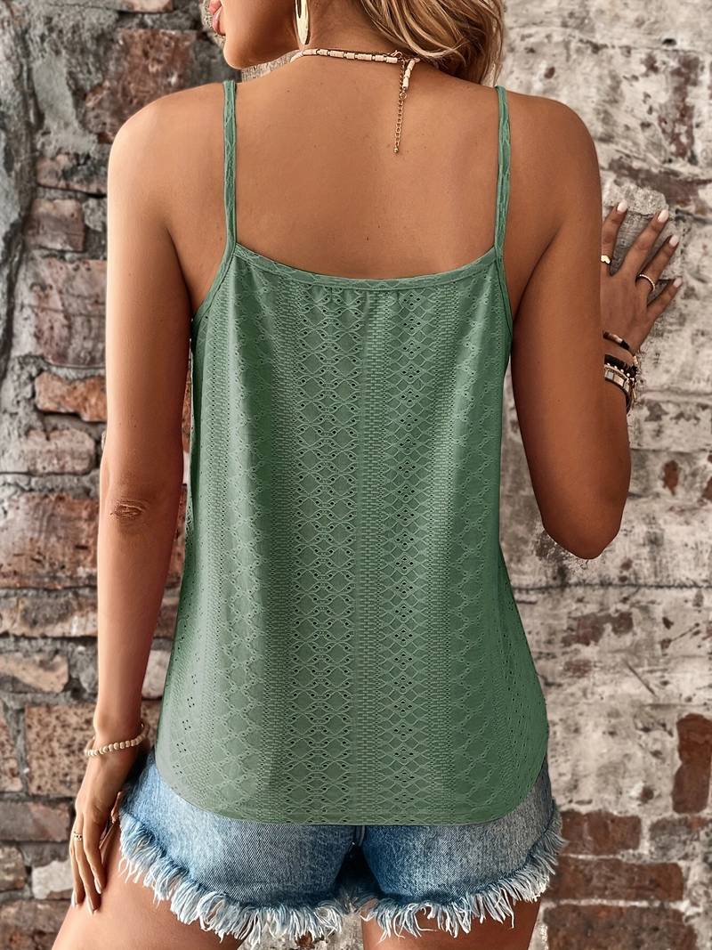 Casual women's cami top with lace trim & v-neck, great for versatile daily summer wear.