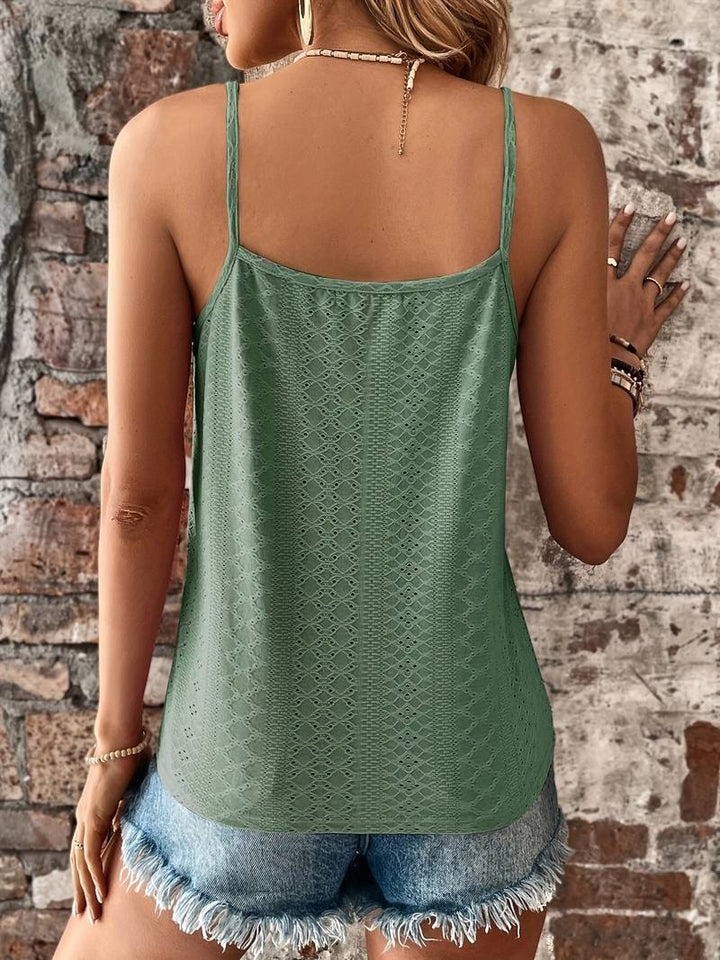 Casual women's cami top with lace trim & v-neck, great for versatile daily summer wear.