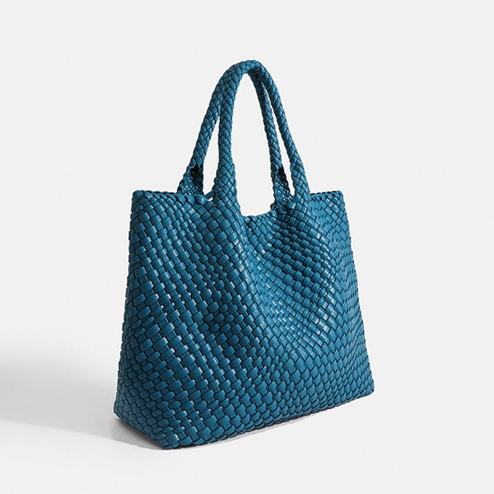 Elegant women's large woven shoulder tote bag, versatile for daily, work, or travel fashion.