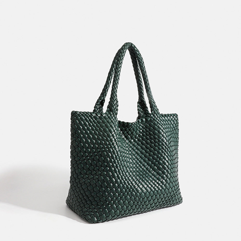 Versatile women's large woven tote bag, ideal shoulder carry for daily errands, work, & travel.