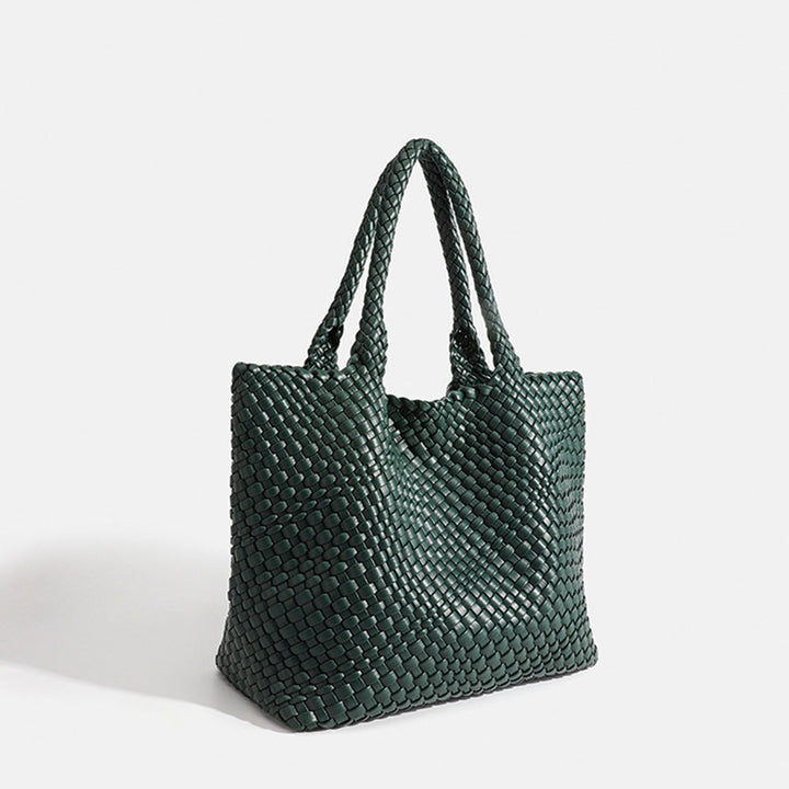 Versatile women's large woven tote bag, ideal shoulder carry for daily errands, work, & travel.