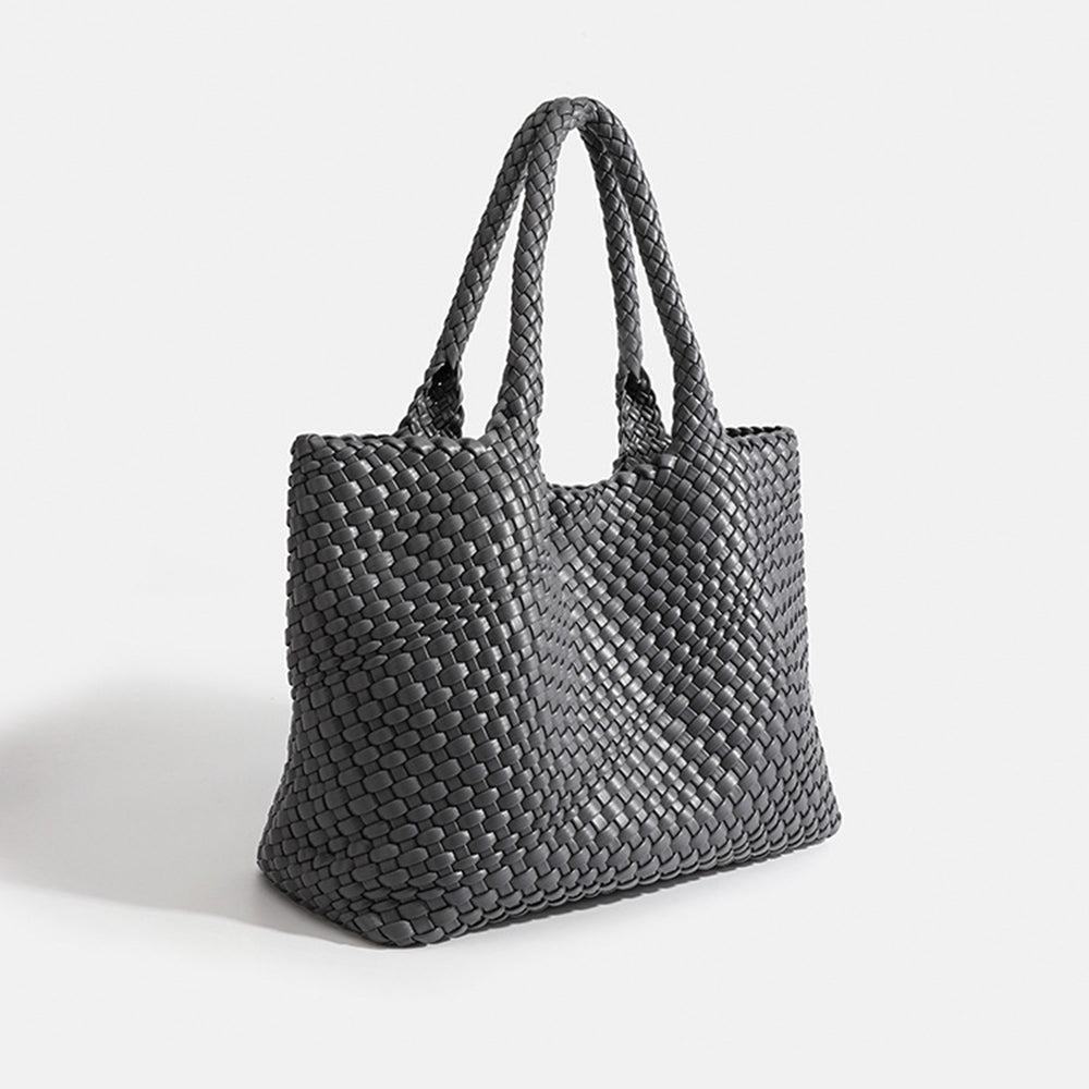 Chic women's woven large tote bag with elegant design, comfortable shoulder carry for versatility.
