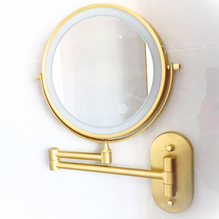 Rechargeable LED vanity mirror with dimmable light settings for perfect makeup application.