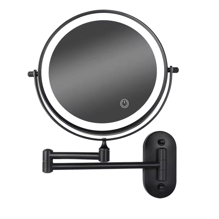 Sleek white LED makeup mirror with adjustable brightness, essential beauty tool for women.