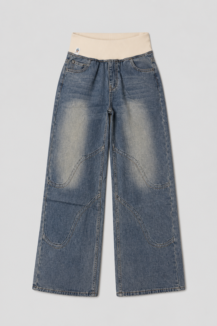 Women's light blue loose fit wide leg jeans, perfect for casual everyday comfort and style.