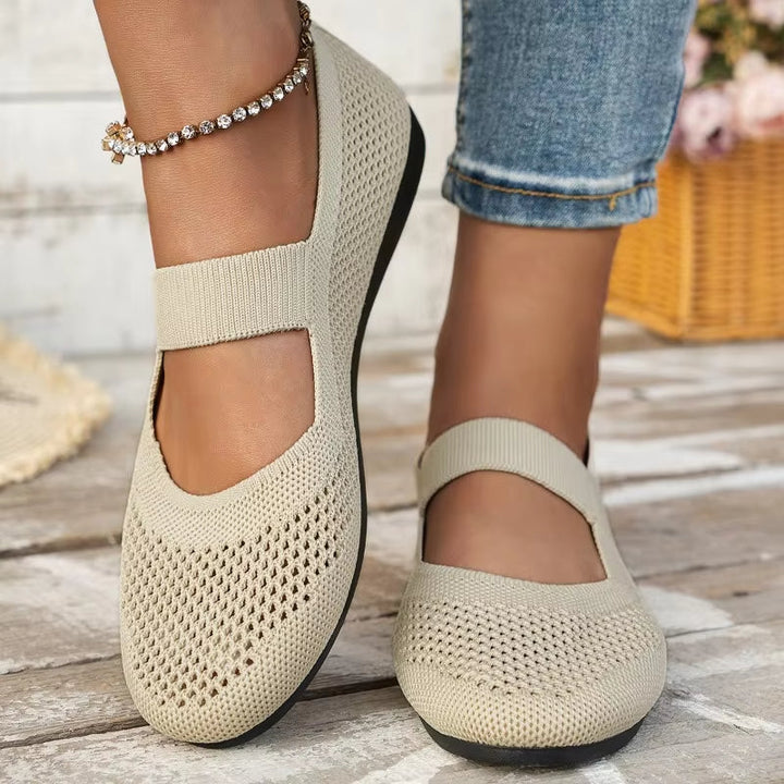 Top-down view: women's breathable barefoot shoes promoting natural foot movement.