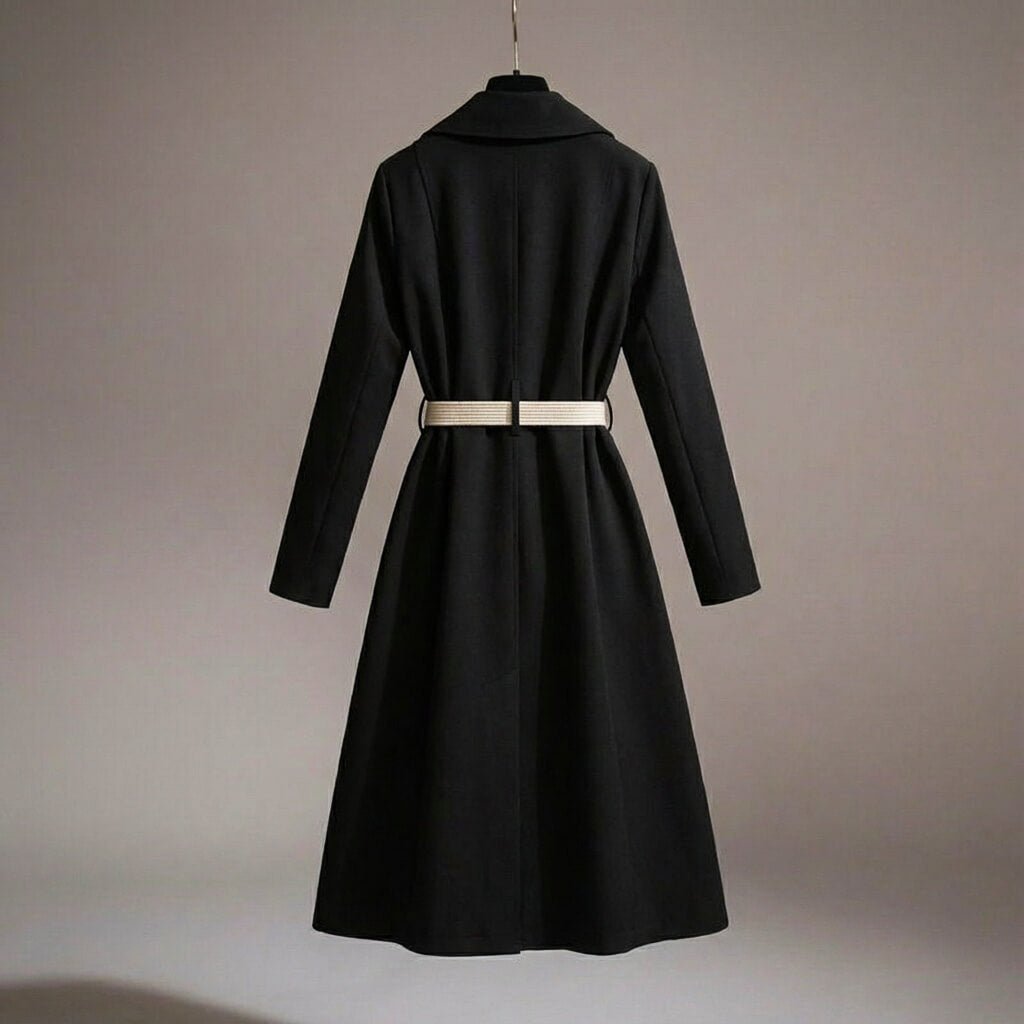 Stylish woman wearing a lightweight belted trench coat with a scarf. Perfect versatile jacket for spring/fall.