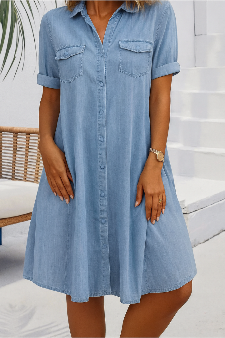 Women's lightweight denim-look shirt dress, perfect for casual summer style.