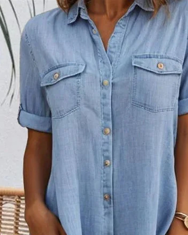 Stylish women's summer dress in a soft, lightweight denim-look fabric.