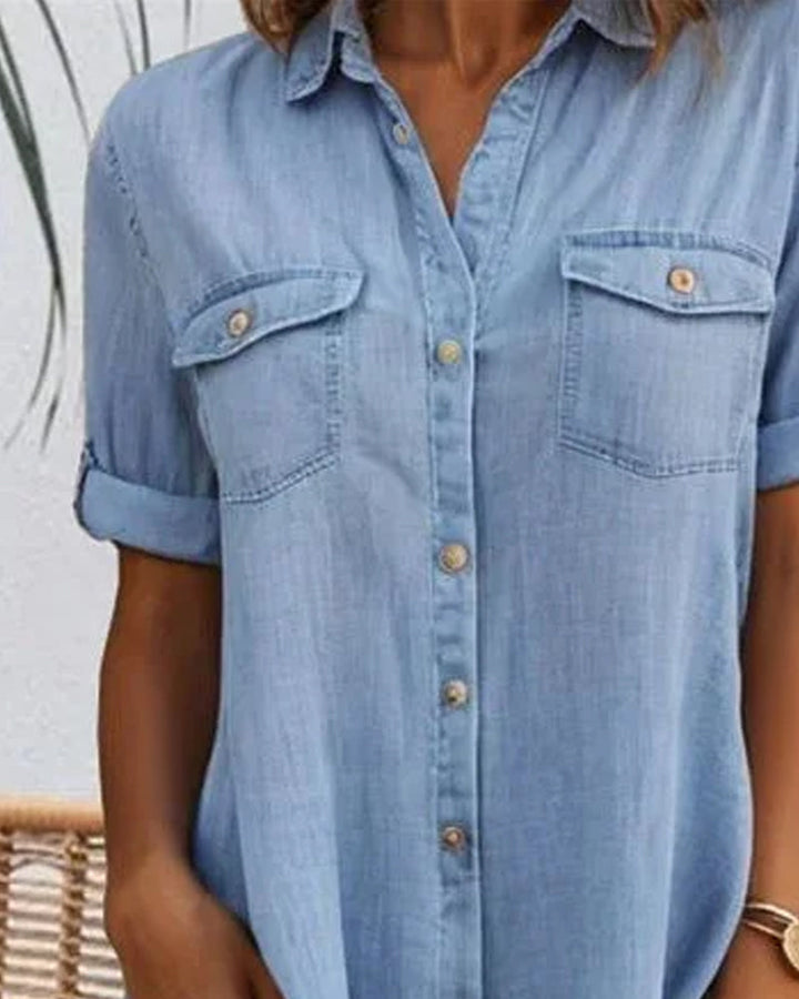 Stylish women's summer dress in a soft, lightweight denim-look fabric.