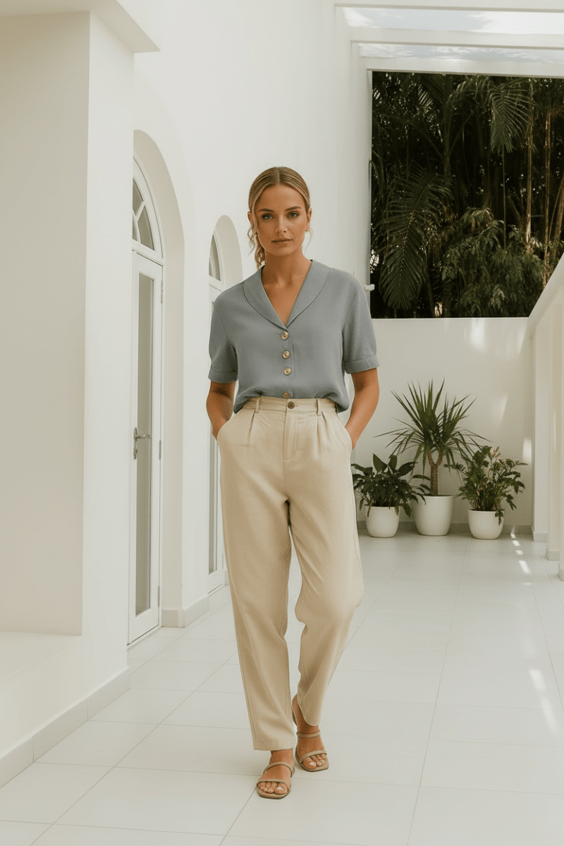 Minimalist women's short-sleeve t-shirt. Lightweight, everyday top for casual comfort & versatile wardrobe styling.