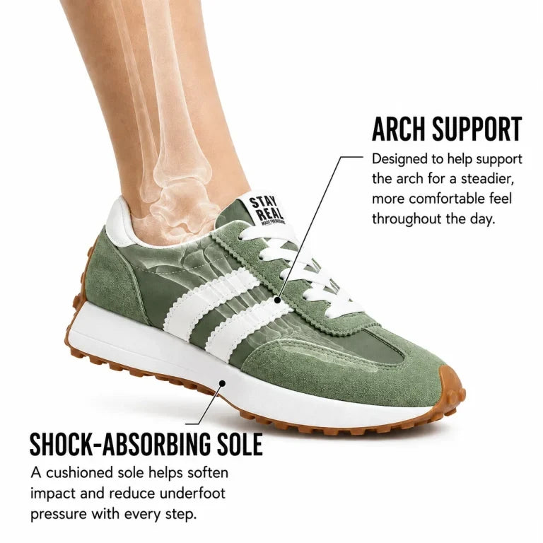Comfortable women's daily sneakers with orthopedic arch support for active lifestyles.